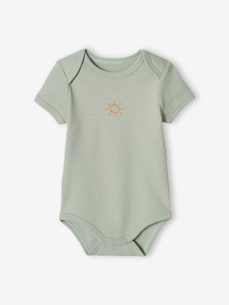Lote de 5 bodies sunshine, mangas curtas, para bebé verde-água 