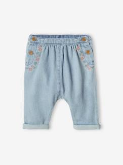 Bebé 0-36 meses-Calças, jeans-Calças saruel bordadas, em ganga, para bebé