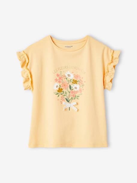 T-shirt com motivo irisado, mangas curtas com folho, para menina amarelo-pálido+cru+malva+marinho+pêssego 