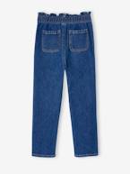 Jeans paperbag, flores bordadas, para menina azul-ganga+double stone 