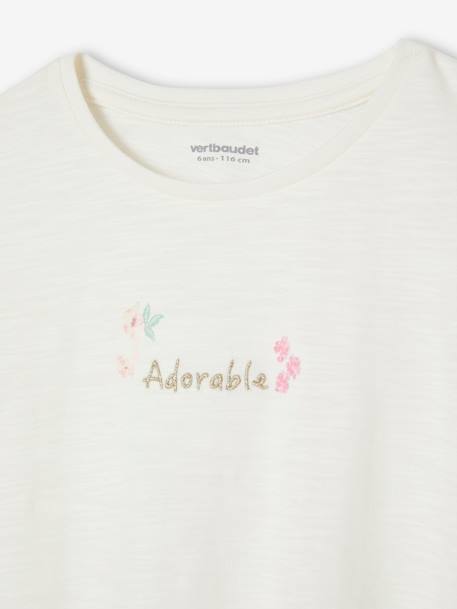 T-shirt com bordado 'adorable', mangas curtas aos favos cru 