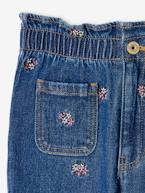Jeans paperbag, flores bordadas, para menina azul-ganga+double stone 