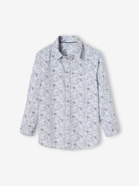 Camisa às flores e laço papillon, para menino azul estampado+verde estampado 