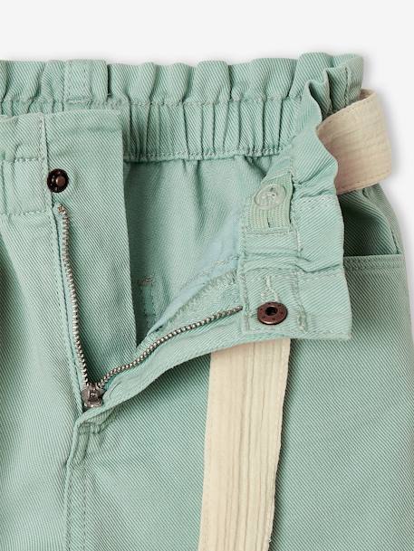 Calções estilo paperbag com cinto, em gaze de algodão, para menina bege-areia+rosado+verde-água 