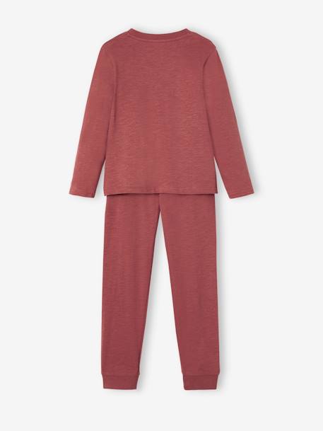 Pijama liso personalizável, decote tunisino, para menino terracota 
