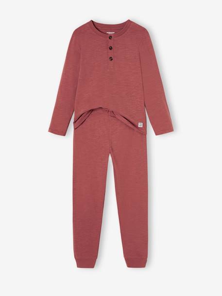 Pijama liso, decote tunisino, para menino terracota 