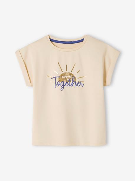 Conjunto de desporto, t-shirt e corsários com motivo 'sunrise' irisado, para menina cru 