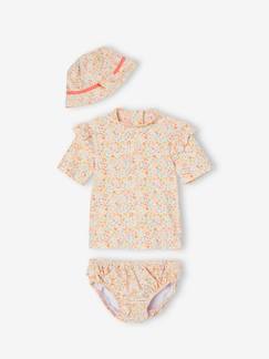 -Conjunto de banho anti UV com estampado liberty, t-shirt + cuecas + chapéu tipo bob, para bebé menina