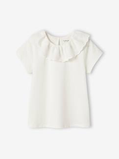 Menina 2-14 anos-T-shirt com gola em bordado inglês, para menina