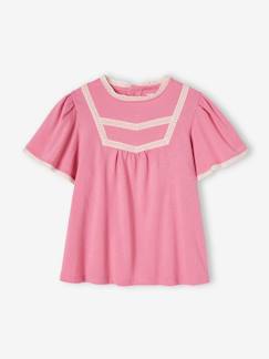 Menina 2-14 anos-T-shirts-Blusa com detalhes de bordado ajurado, para menina
