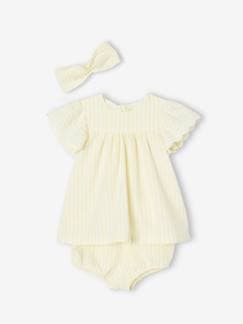 Bebé 0-36 meses-Vestidos, saias-Conjunto de 3 peças: vestido + calções + fita de cabelo, para bebé