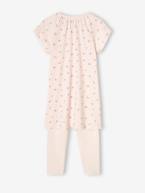 Camisa de dormir cerejas, em malha canelada + leggings lisas, para menina rosa-nude 