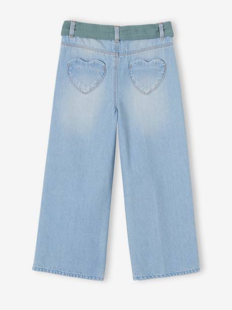 Jeans largos e cinto em gaze de algodão, comprimento pelos tornozelos, para menina double stone+stone 