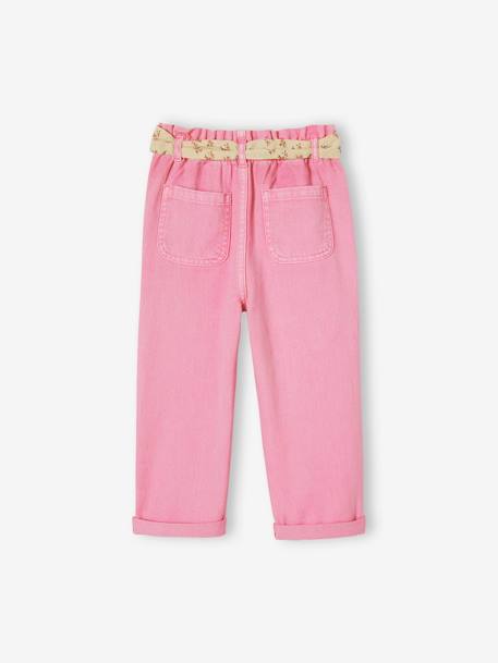 Calças curtas paperbag, cinto às flores, para menina azul-céu+rosa 
