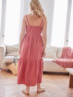 Vestido de alças finas, em gaze de algodão, especial gravidez e amamentação AZUL CLARO LISO+rosa-velho 