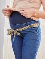 Jeans corte paperbag com cinto, para grávida AZUL ESCURO LISO+AZUL MEDIO LISO 