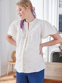 Roupa grávida-Blusas, camisas-Blusa bordada, em gaze de algodão, especial gravidez e amamentação