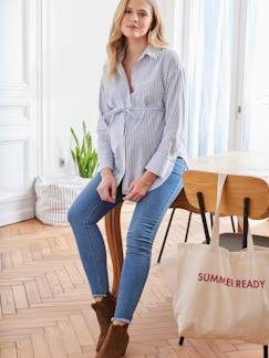 Roupa grávida-Blusas, camisas-Camisa às riscas, em algodão, especial gravidez e amamentação