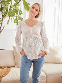 Roupa grávida-Blusas, camisas-Blusa estampada às bolas, especial gravidez e amamentação