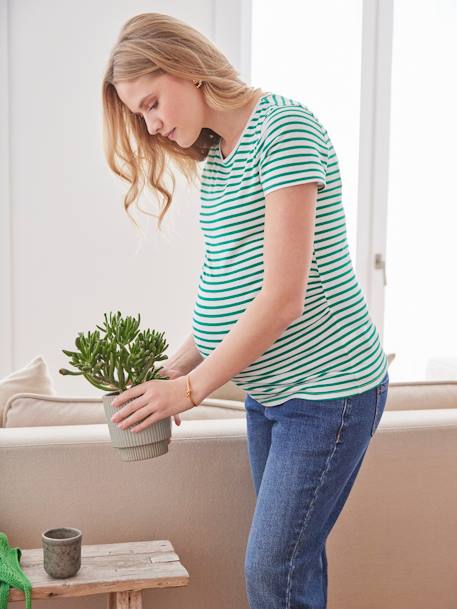 T-shirt de mangas curtas, para grávida marinho+verde 