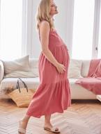 Vestido de alças finas, em gaze de algodão, especial gravidez e amamentação AZUL CLARO LISO+rosa-velho 
