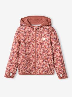 Menina 2-14 anos-Camisolas, casacos de malha, sweats-Casaco de desporto com fecho, estampado às flores, em matéria técnica