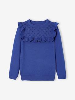 Menina 2-14 anos-Camisolas, casacos de malha, sweats-Camisola com folho, detalhe em malha ajurada, para menina