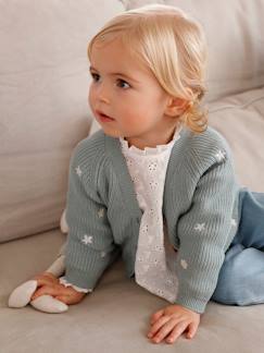Bebé 0-36 meses-Camisolas, casacos de malha, sweats-Casaco bordado com decote em V, em canelado inglês, para bebé