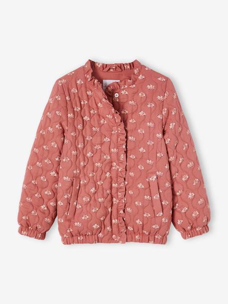 Casaco acolchoado, estampado às flores, para menina tomate 