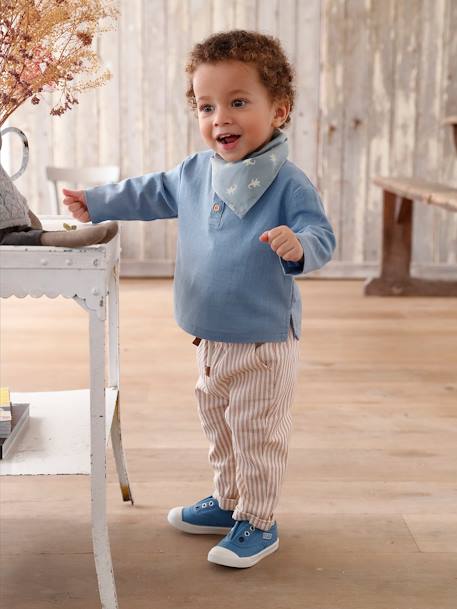 Conjunto de 3 peças, camisa + calças + lenço, para bebé azul-céu 