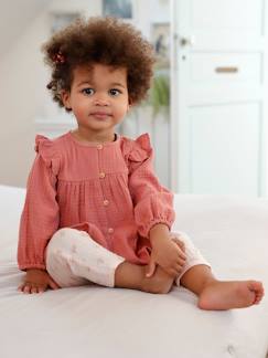 Bebé 0-36 meses-Blusas, camisas-Blusa com folhos, em gaze de algodão, para bebé