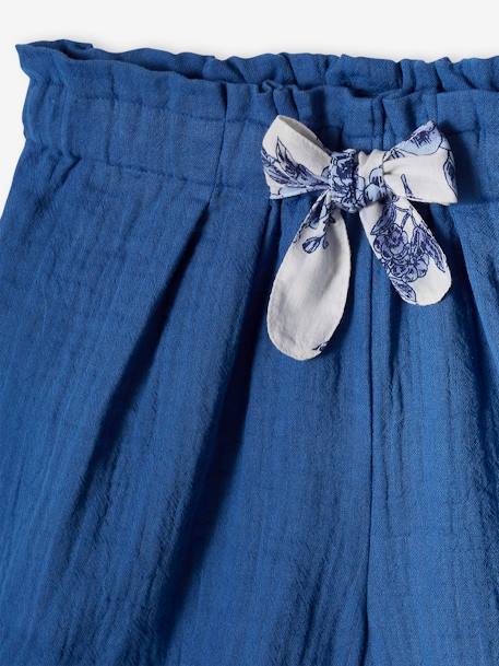 Calções com acabamentos ondulados, em gaze de algodão, para menina azul+azul estampado+rosa-nude 