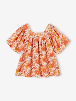 Menina 2-14 anos-Blusas, camisas-Blusa às flores, mangas borboleta, para menina