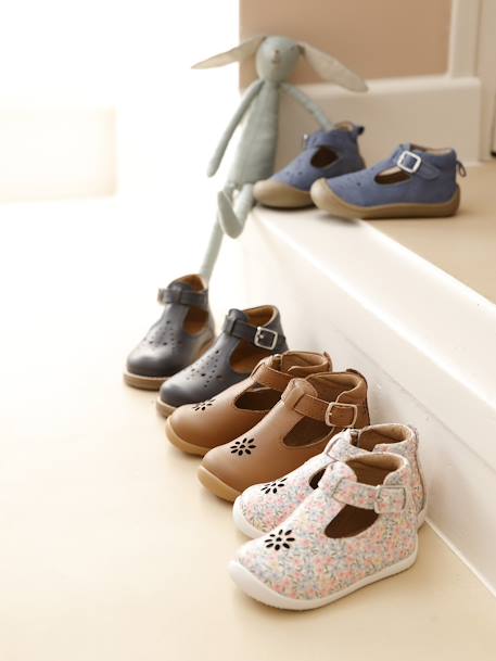 Sapatos em pele, para bebé, especial primeiros passos azul-pálido 