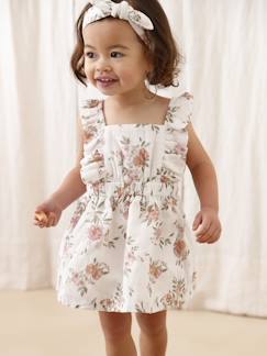 Bebé 0-36 meses-Vestidos, saias-Conjunto de 3 peças para bebé: vestido, calções e fita a condizer