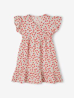 Menina 2-14 anos-Vestidos-Vestido efeito envelope com estampado maçãs, em gaze de algodão, para menina