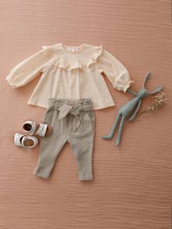 Bebé 0-36 meses-Calças, jeans-Calças paperbag, em gaze de algodão, para bebé