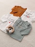 Camisola de mangas compridas com mensagem, para bebé azul-medio+BRANCO CLARO LISO COM MOTIVO 