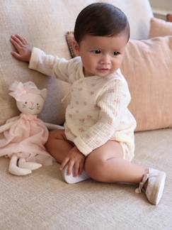 Bebé 0-36 meses-T-shirts-T-shirts-Body às flores, em gaze de algodão, mangas compridas, para recém-nascido