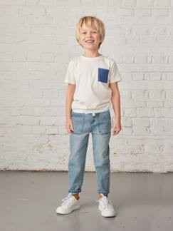 Menino 2-14 anos-Jeans-Jeans direitos, modelo loose, efeito emblemas, para menino