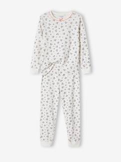 Menina 2-14 anos-Pijamas-Pijama em malha canelada, personalizável, estampado às flores, para menina