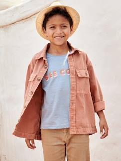 -Casaco modelo camisa, em tecido com efeito de tingimento tipo pigmento, para menino