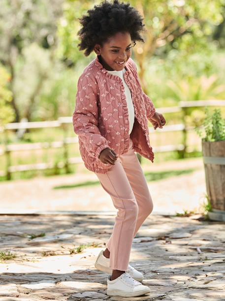 Casaco acolchoado, estampado às flores, para menina tomate 