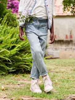 Menina 2-14 anos-Jeans -Jeans paperbag, flores bordadas, para menina