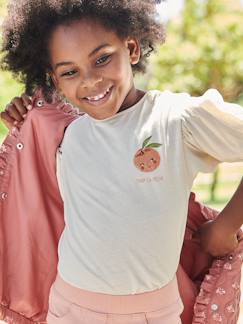 Menina 2-14 anos-T-shirts-T-shirt com mangas balão, fruto no peito, para menina
