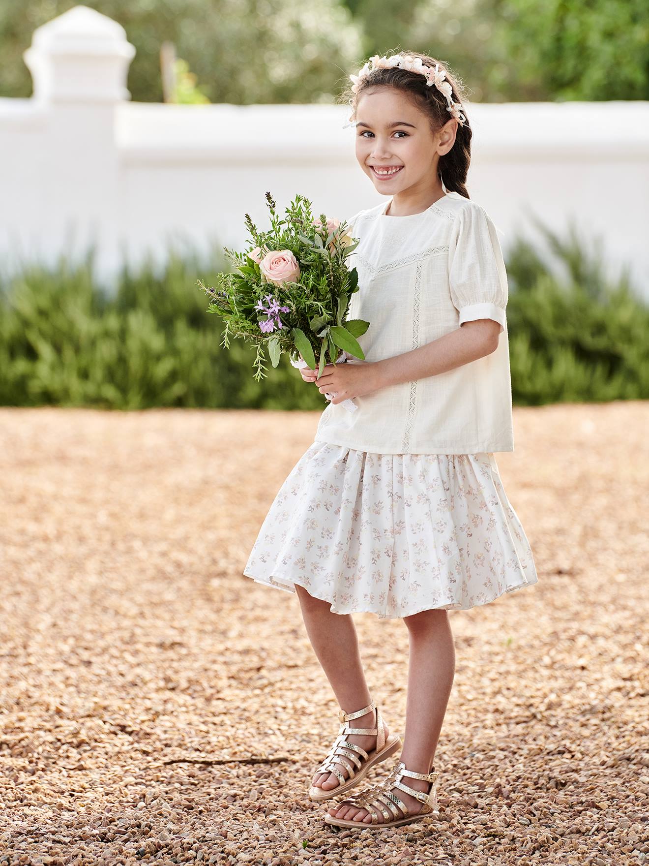 Saia-calção com folhos, para meninas-Menina 2-14 anos-Vertbaudet