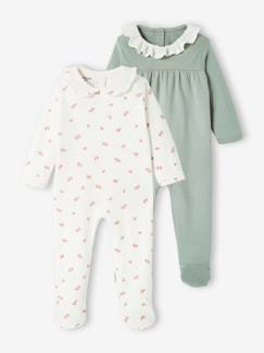 Bebé 0-36 meses-Pijamas, babygrows-Lote de 2 pijamas, em interlock, gola em gaze de algodão, para bebé menina