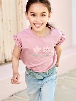 Menina 2-14 anos-T-shirts-T-shirts-T-shirt com motivo irisado, mangas curtas com folho, para menina