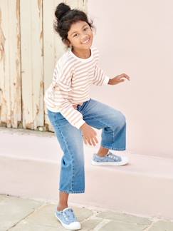 Menina 2-14 anos-Jeans largos e cinto em gaze de algodão, comprimento pelos tornozelos, para menina