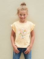 T-shirt com motivo irisado, mangas curtas com folho, para menina amarelo-pálido+cru+malva+marinho+pêssego 